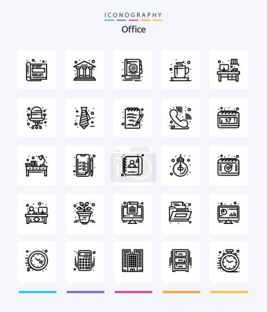 Téléchargez les illustrations : Pack d'icônes Creative Office 25 OutLine telles que le lieu de travail. bureau. adresse. Du thé. tasse - en licence libre de droit