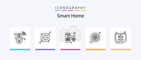 Téléchargez les illustrations : Smart Home Line 5 Icon Pack Y compris la sécurité. Bouton. Intelligent. à la maison. moniteur. Icônes créatives Design - en licence libre de droit