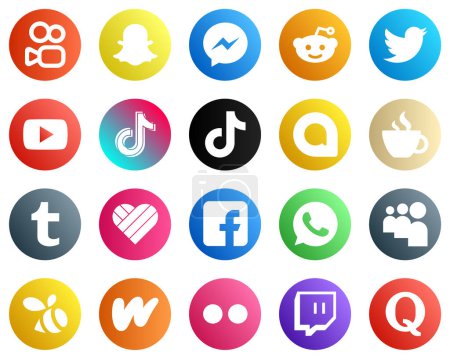 Illustration for 20 Popular Social Media Icons such as streaming. google allo. youtube and video icons. Elegant and high resolution - Royalty Free Image