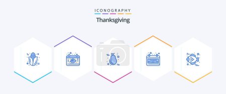 Illustration for Thanksgiving 25 Blue icon pack including fish. day. fruit. date. light - Royalty Free Image
