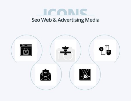 Téléchargez les illustrations : Seo Web et publicité médias Glyph Icon Pack 5 Icône Design. l'espace. Verrouillage. vainqueur. passward. web - en licence libre de droit