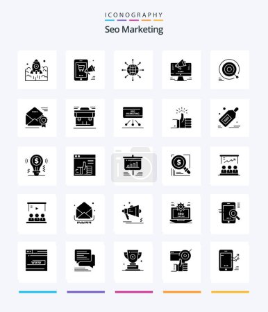 Ilustración de Creative Seo Marketing 25 Glyph Solid Black paquete de iconos, como la web. promoción. descuento. web. mundo - Imagen libre de derechos