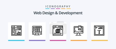 Téléchargez les illustrations : Web Design And Development Line 5 Icon Pack Including graphic. monitor. color fill in text. graphic. application. Creative Icons Design - en licence libre de droit