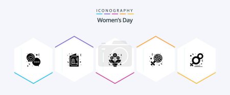 Illustration for Womens Day 25 Glyph icon pack including sign. international. invite. day. flower - Royalty Free Image
