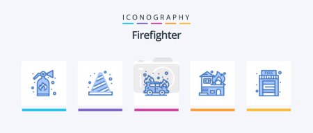 Illustration for Firefighter Blue 5 Icon Pack Including house. fire. car. house. burning. Creative Icons Design - Royalty Free Image