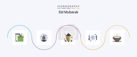 Téléchargez les illustrations : Eid Mubarak Flat 5 Icon Pack Including dinner. dish. eid. decoration. muslim - en licence libre de droit