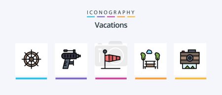 Ilustración de Línea de vacaciones llena paquete de 5 iconos incluyendo taladro. zona. Identificación. Firma. coche. Diseño de iconos creativos - Imagen libre de derechos
