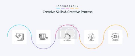 Téléchargez les illustrations : Compétences créatives et processus créatifs Ligne 5 Icône Pack Y compris la solution. ampoule. logiciel. processus. imaginer - en licence libre de droit