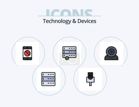 Téléchargez les illustrations : Icône remplie par ligne de dispositifs Pack 5 Icône Design. téléphone. matériel. les appareils. les appareils. pc - en licence libre de droit