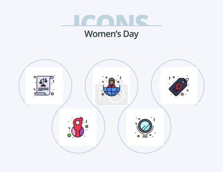Téléchargez les illustrations : Femmes Day Line rempli Icône Pack 5 Icône Design. jour. les femmes. les femmes. signes. couple - en licence libre de droit