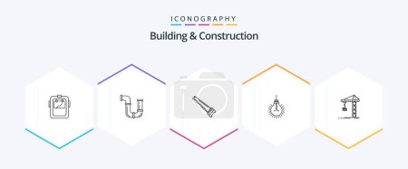 Illustration for Building And Construction 25 Line icon pack including idea. light. tools. tools. bade - Royalty Free Image