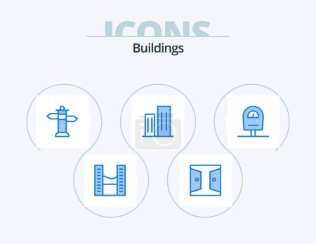 Illustration for Buildings Blue Icon Pack 5 Icon Design. machine. district. home gate. business. architecture - Royalty Free Image
