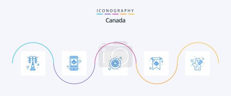 Téléchargez les illustrations : Pack de 5 icônes bleu Canada incluant moignon. jour. canada. célébration. carte - en licence libre de droit