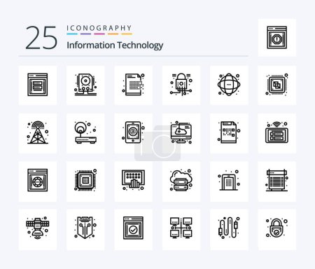 Illustration for Information Technology 25 Line icon pack including security. lock. storage. cyber. encryption - Royalty Free Image