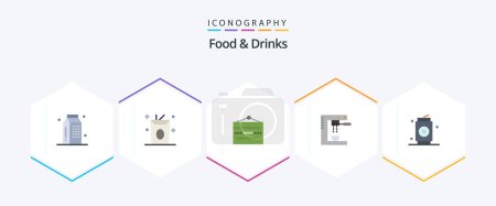 Ilustración de Comida y Bebidas 25 Pack icono plano incluyendo comida. Bebidas. Comida. cocinar. restaurante - Imagen libre de derechos