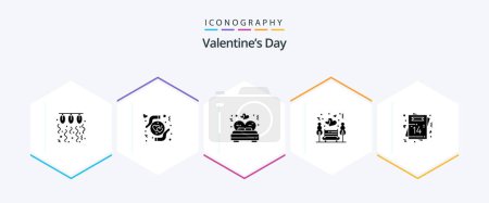 Téléchargez les illustrations : Valentines Day 25 Glyph icon pack including heart. night. heart. nature. wedding - en licence libre de droit