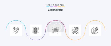 Téléchargez les illustrations : Coronavirus Line 5 Icon Pack Including antivirus. pneumonia. face. lung. bronchitis - en licence libre de droit