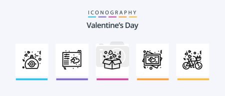 Téléchargez les illustrations : Valentines Day Line 5 Icône Pack Y compris coeur romantique. coeurs. romantique. badge. amour. Icônes créatives Design - en licence libre de droit