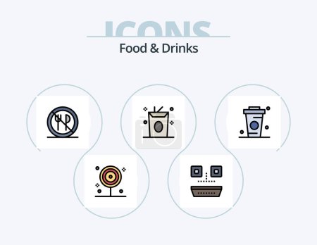 Téléchargez les illustrations : Aliments et boissons ligne rempli Icône Pack 5 Icône Design. verre. à boire. cuisine. du lait. produits alimentaires - en licence libre de droit