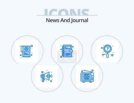Illustration for News Blue Icon Pack 5 Icon Design. . search. state. research. phone book - Royalty Free Image