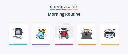 Ilustración de Morning Routine Line Filled 5 Icon Pack Including wish. list. sun. breakfast. toast. Creative Icons Design - Imagen libre de derechos