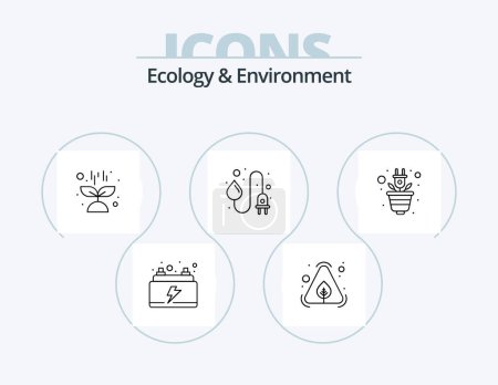 Ilustración de Ecología y Medio Ambiente Línea Icon Pack 5 Icon Design. radiación. medio ambiente. reciclar la bolsa. orgánico - Imagen libre de derechos