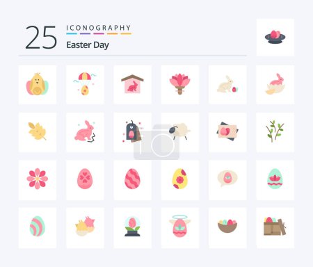 Téléchargez les illustrations : Pack icône Pâques 25 couleurs plates y compris Pâques. printemps. La maison. rose. fleur - en licence libre de droit