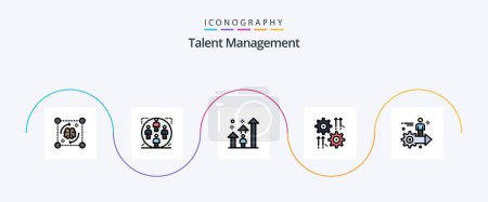 Téléchargez les illustrations : Talent Management Line Filled Flat 5 Icon Pack Including cog. setting. man. career. arrow - en licence libre de droit
