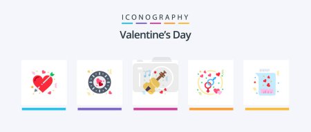 Téléchargez les illustrations : Valentines Day Flat 5 Icon Pack Including chemical. love. romantic. gender. wedding. Creative Icons Design - en licence libre de droit