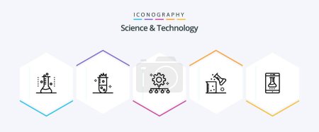Illustration for Science And Technology 25 Line icon pack including science lab. chemical science. nuclear fission. work plan. team performance - Royalty Free Image