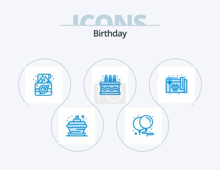 Téléchargez les illustrations : Birthday Blue Icon Pack 5 Icon Design. party. candle. birthday. cake. photograph - en licence libre de droit