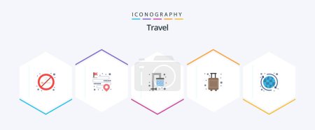 Illustration for Travel 25 Flat icon pack including tour. global. shower. tourist. bags - Royalty Free Image
