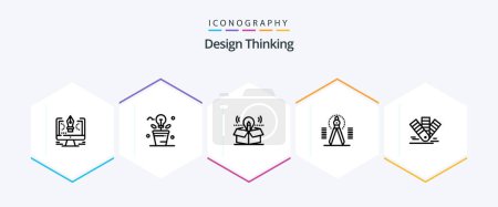 Ilustración de Design Thinking 25 Line icon pack including tool. compass. light. solution. bulb - Imagen libre de derechos