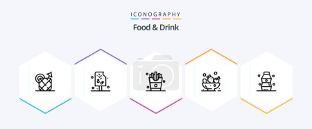 Téléchargez les illustrations : Food And Drink 25 Line icon pack including drink. berries. food. food - en licence libre de droit