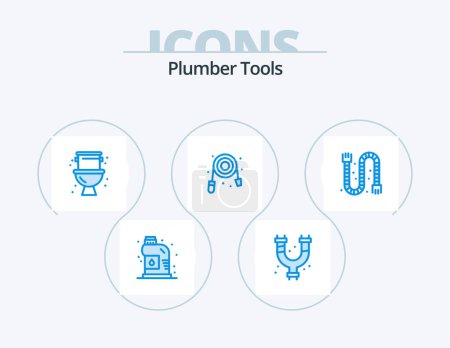 Illustration for Plumber Blue Icon Pack 5 Icon Design. drain. plumbing. mechanical. plumber. hose - Royalty Free Image