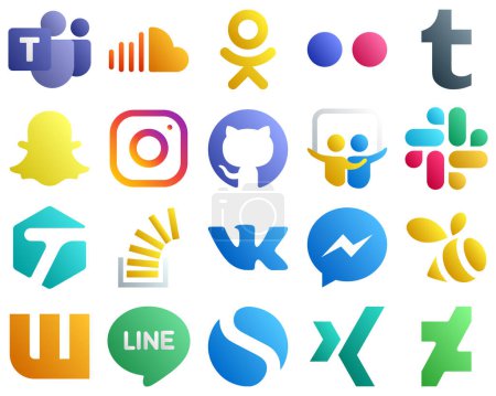 Téléchargez les illustrations : 20 Gradient Icons of Major Social Media Platforms such as stockoverflow. slack. tumblr and slideshare icons. Creative and high resolution - en licence libre de droit