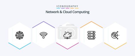 Ilustración de Paquete de iconos de Network And Cloud Computing 25 Line, incluido el ordenador. red. nube. datos. tecnología - Imagen libre de derechos
