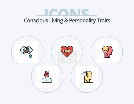 Illustration for Concious Living And Personality Traits Line Filled Icon Pack 5 Icon Design. hear. awareness. heart. release. negative - Royalty Free Image