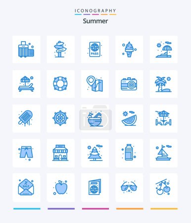 Ilustración de Creative Summer 25 Paquete icono azul, como el hielo. crema. Calle. playa. piscina - Imagen libre de derechos