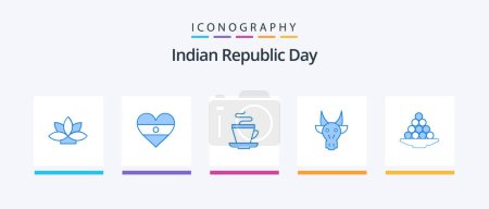 Illustration for Indian Republic Day Blue 5 Icon Pack Including bowl. indian. tea. bull. adornment. Creative Icons Design - Royalty Free Image