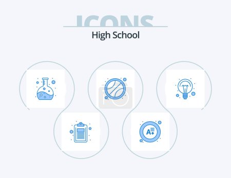 Illustration for High School Blue Icon Pack 5 Icon Design. light. electricity. chemistry. education. sport - Royalty Free Image