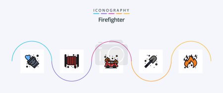 Téléchargez les illustrations : Pompier ligne rempli plat 5 Icône pack y compris. feu. Voiture. danger. pompier - en licence libre de droit