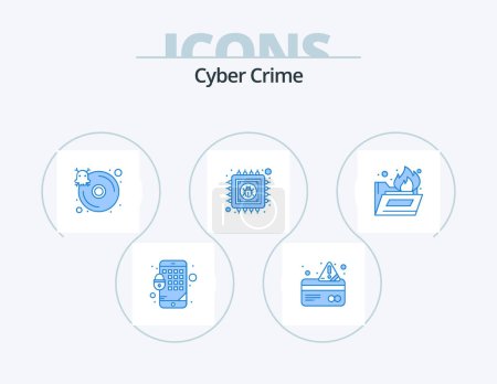 Ilustración de Cyber Crime Blue Icon Pack 5 Icon Design (en inglés). carpeta antivirus. información. disco duro. datos. antivirus - Imagen libre de derechos