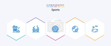 Illustration for Sports 25 Blue icon pack including stiched. baseball. gym. ball. sport - Royalty Free Image