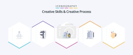 Ilustración de Creative Skills And Creative Process 25 Flat icon pack including check. expertise. physics. bottle. marketing - Imagen libre de derechos