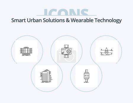 Ilustración de Smart Urban Solutions And Wearable Technology Line Icon Pack 5 Icon Design. cerebro. Vigilancia del hogar. tecnología. concepto. ubicuo - Imagen libre de derechos