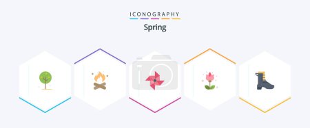 Illustration for Spring 25 Flat icon pack including activity. floral. hot. flora. windmill - Royalty Free Image