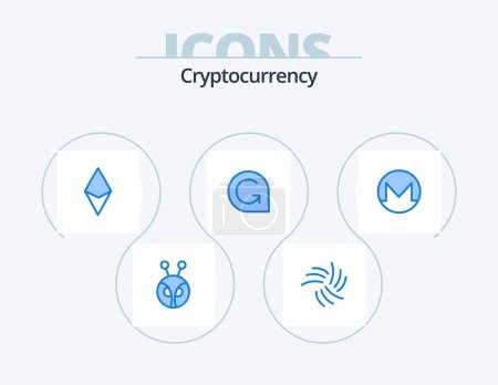 Illustration for Cryptocurrency Blue Icon Pack 5 Icon Design. coin. crypto currency. bill. crypto. game credits - Royalty Free Image