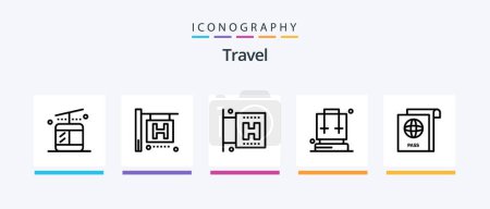 Ilustración de Travel Line 5 Icon Pack Incluyendo viajes. Bolsa. crucero. Mochila. regular. Diseño de iconos creativos - Imagen libre de derechos
