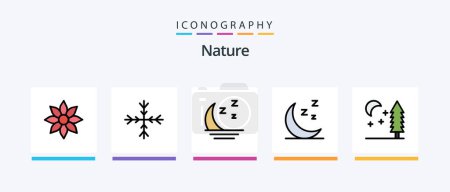 Téléchargez les illustrations : Nature Line Rempli Pack de 5 icônes incluant l'espace. la nature. fleur. la nature. neige. Icônes créatives Design - en licence libre de droit